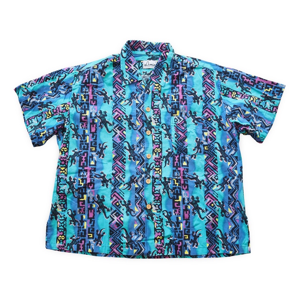 Lim's Custom Shirts Hawaiian Aloha Shirt Gecko Lizard Tribal Abstract Mens L-XL
